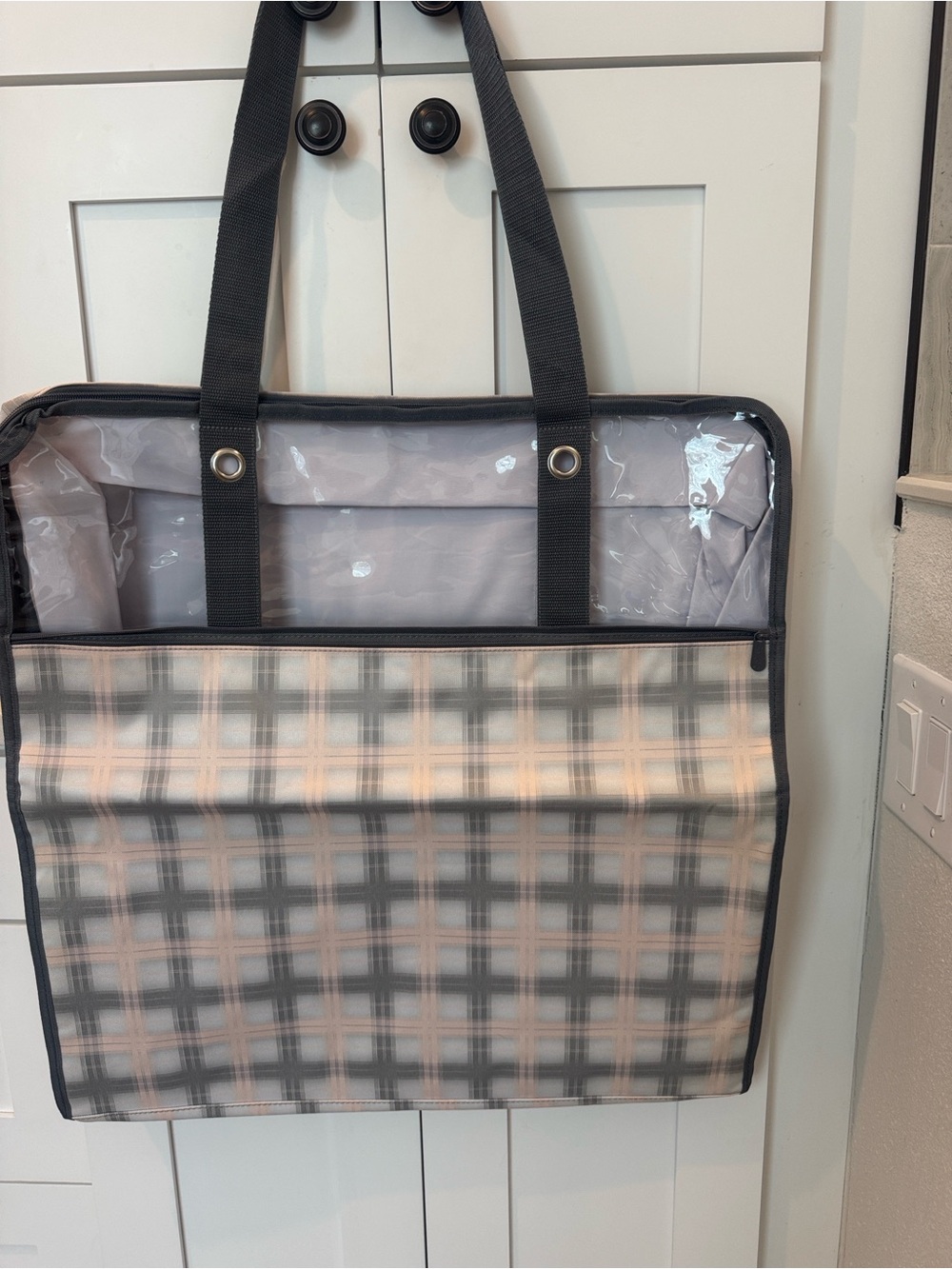 NEW in packaging- thirty-one Utility Storage Tote - Pale pink & Gray.